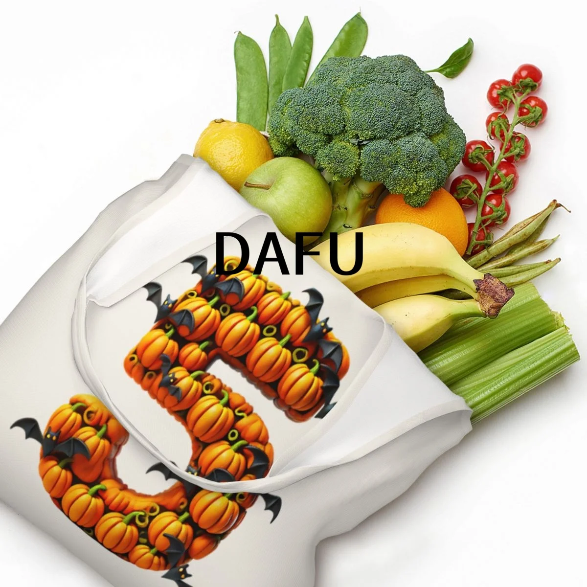 Batty Pumpkin Number 5 Funny Halloween Bat Pumpkin Tote Bag for Women - Gothic Canvas Shoulder Bag Shopping Commute Party