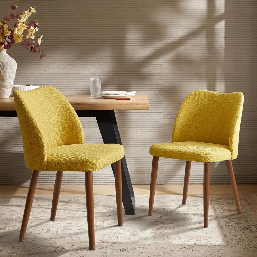 

Комплект из 2 стульев, обитые тканью стулья для кухни и столовой, современные акцентные обеденные стулья с изогнутой мягкой спинкой и деревянными ножками