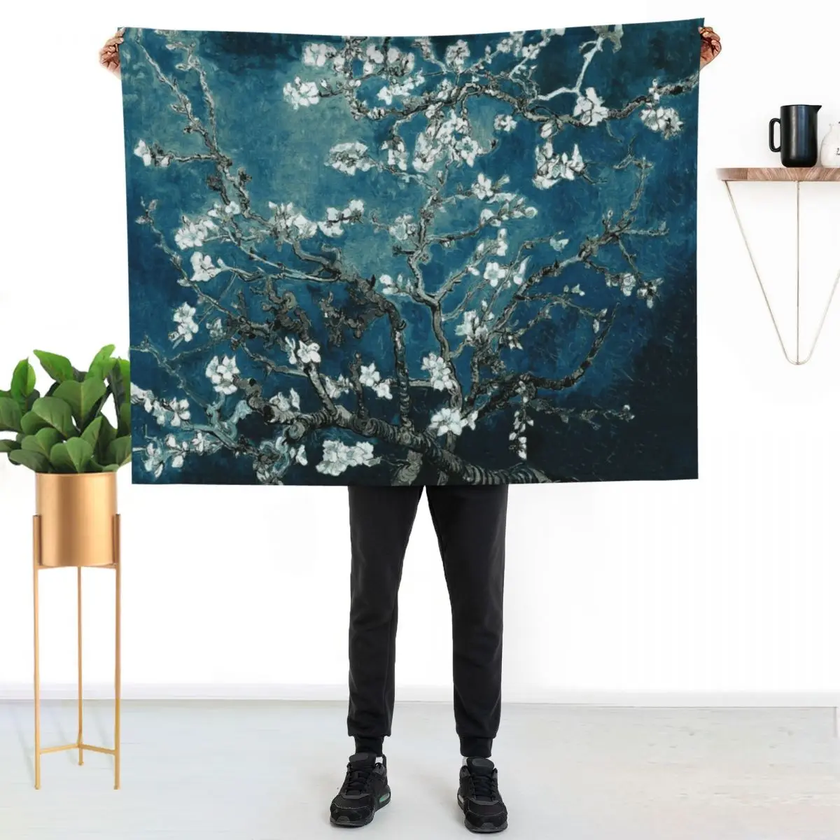 

Van Gogh Almond Blossoms Dark Teal Throw Blanket Plush Fuzzy Cozy Blanket for Couch Sofa