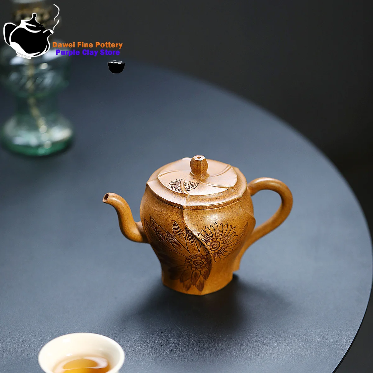 Yixing purple clay teapot, original ore keel, gold sand, wood fired lotus leaf, beautiful shoulder teapot, Chinese tea set