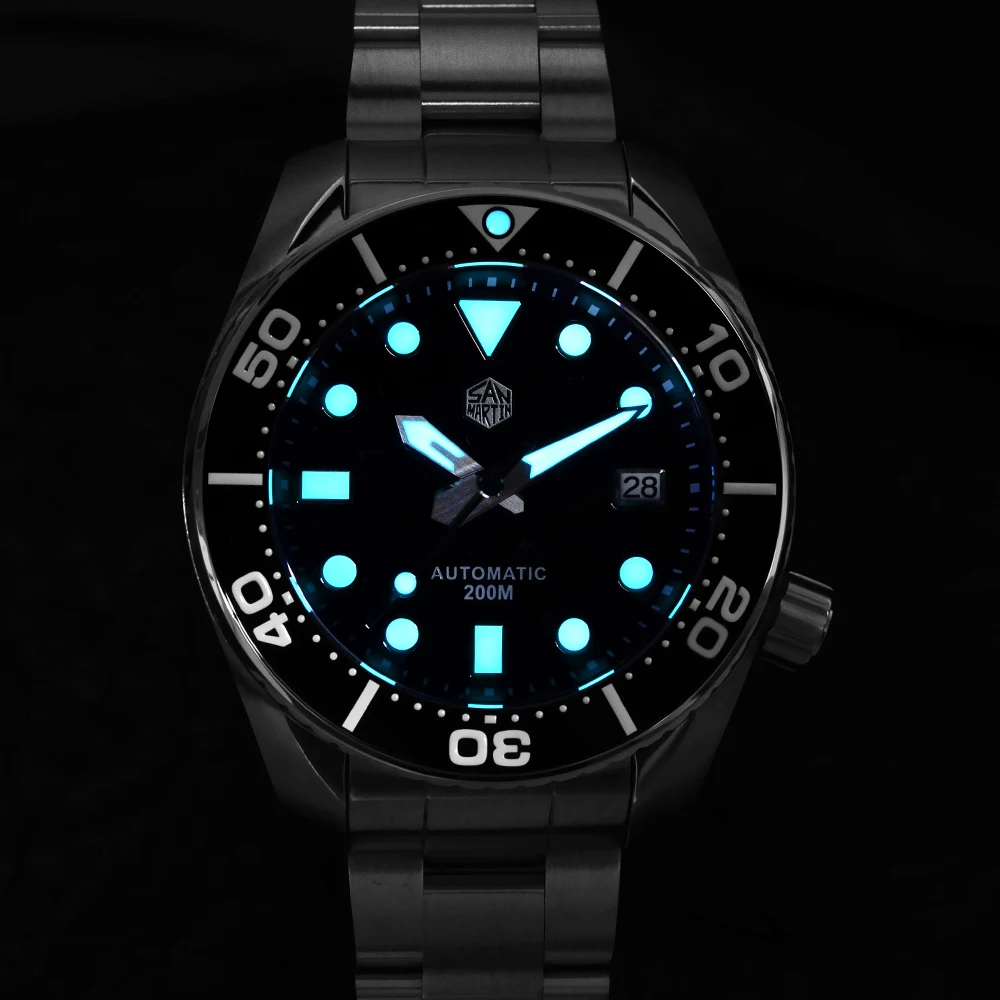 Reloj San Martin Diver para hombre MM200 NH35 Dial de acero inoxidable relojes mecánicos automáticos BGW-9 luminoso 20Bar impermeable SN0079