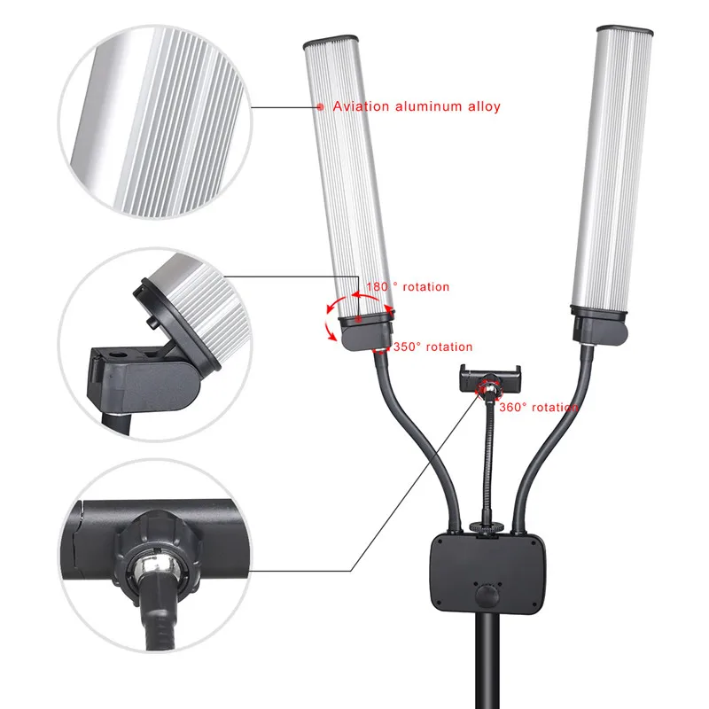 Imagem -02 - Flexível Braços Duplos Led Fill Light Beleza Led Video Lights Suporte do Telefone para Tiktok Extensões de Cílios ao Vivo 30005600k 45w