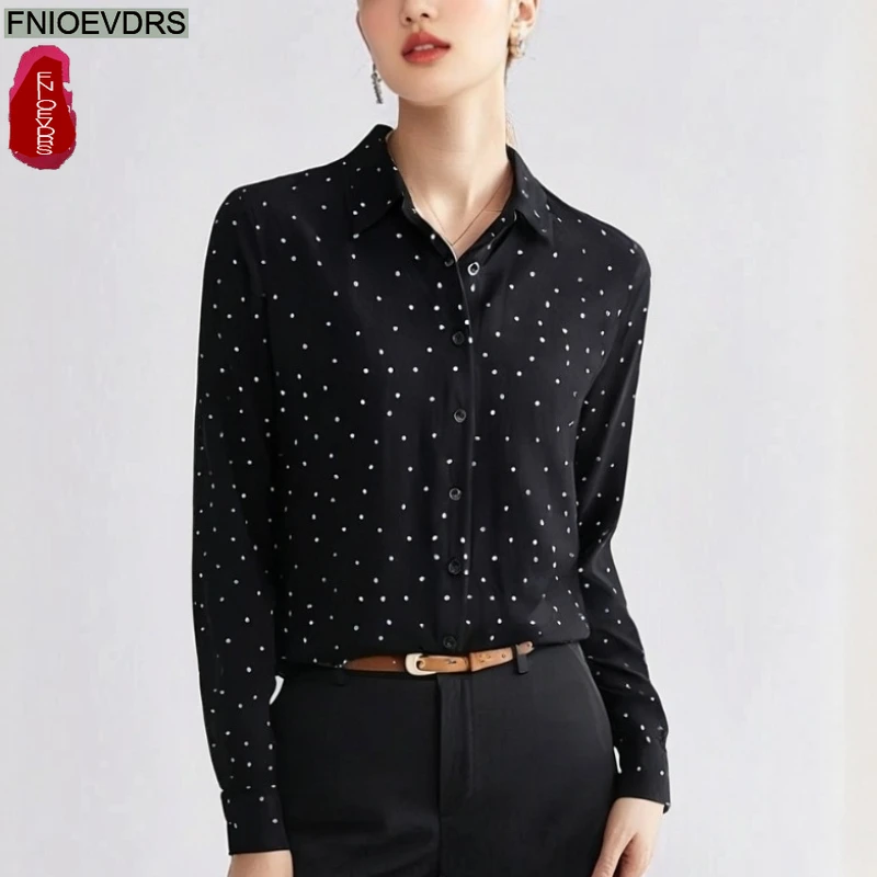 

French Design Dot Basic Shirts New European Fashion Women Autumn Long Sleeve Office Lady Elegant Commuter Work Tops Blouses