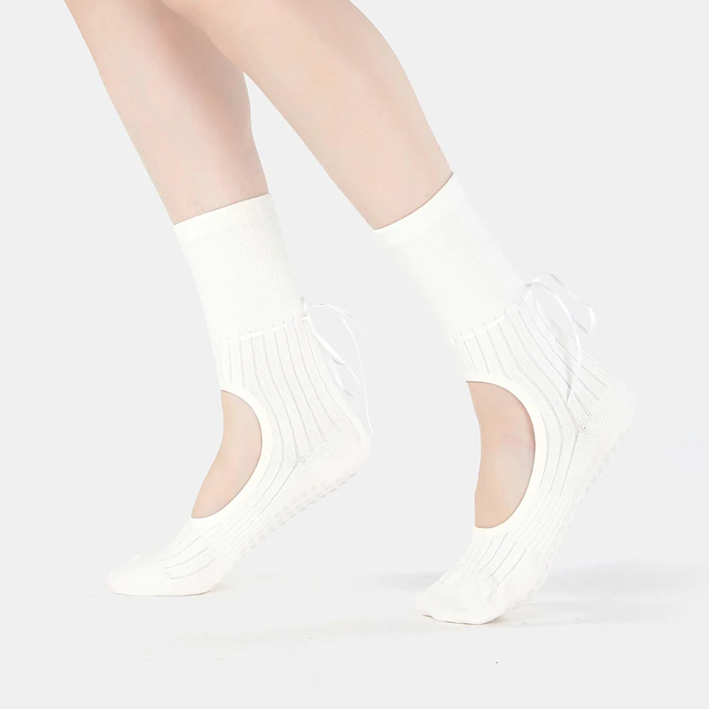 Women Yoga Socks Non-Slip Ballet Dance Fitness Pilates Workout   Socks Personality Drawstring Ribbon Lace-up Socks