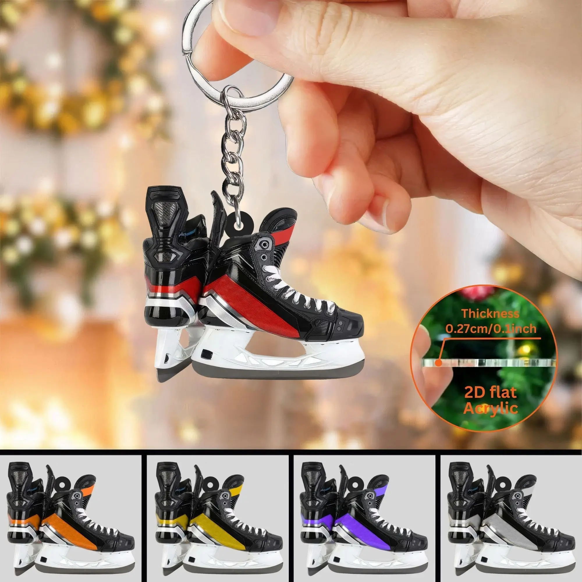 Chaveiro de Patins de Gelo 2D, 1/5 Peças, Ornamento Realista de Hóquei em Acrílico, Pingente para Carro, Acessório para Carteira, Presente de Halloween para Homens e Fãs