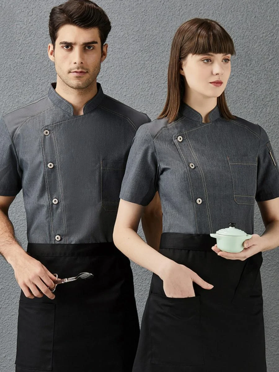 

Lightweight ort Sve Chef Work orms Breathable Jeans Sle Kitchen Stf Clothing Men's Summer Cooking Apparel