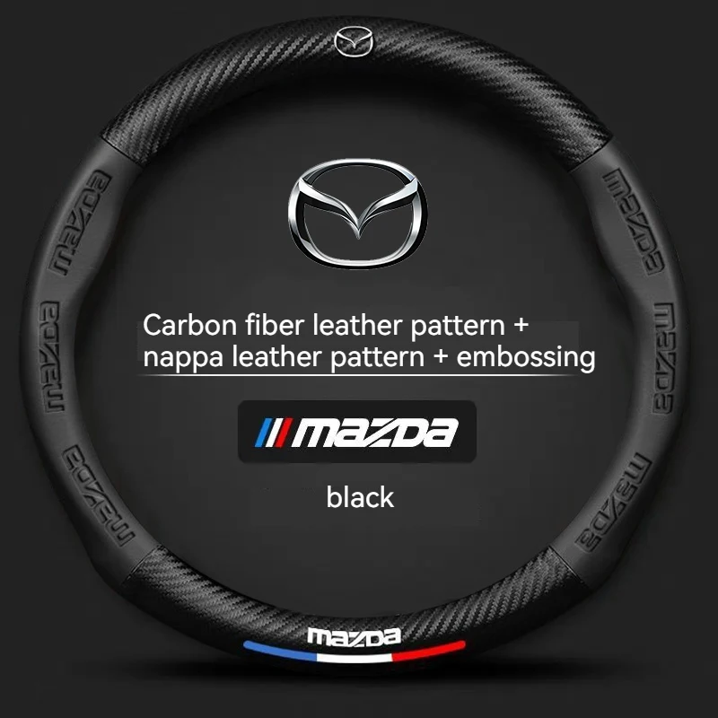 Carbon fiber Leathe Car Steering Wheel Cover For Mazda 3 5 6 SKYACTIV Axela Atenza CX30 CX5 CX8 CX9 MX5 RX8 RX7 BT50 Accessories