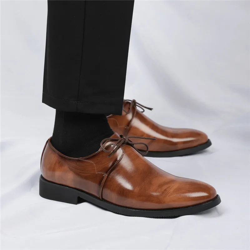 

Men's Casual Polished Leather Shoes Violet Black Male Wedding Dress Homecoming Formal Wedding Footwear