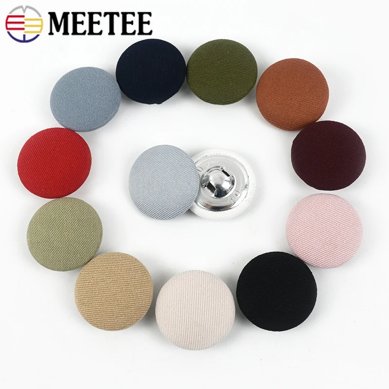 Meetee 50Pcs 11-30mm Cloth Covered Button For Sewing Coat Decorative Round Shank Buttons DIY Clothes Buckle Accessories