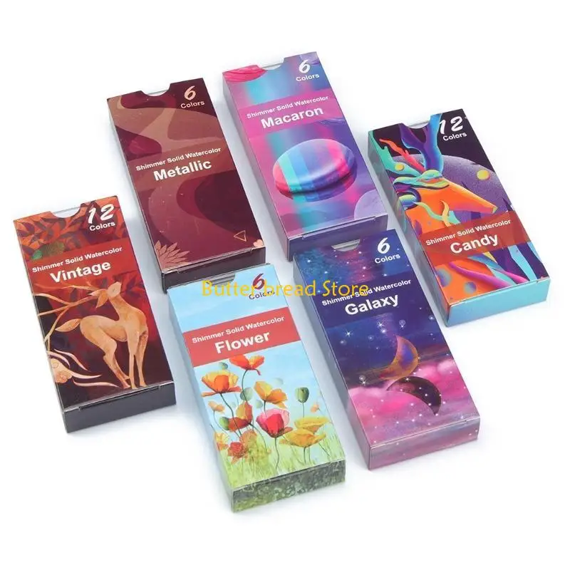 W89C Professional Glitter Watercolor Paint Pearlescent Colors Handheld Paints