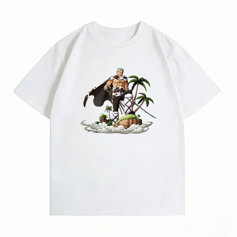 Bandai One Piece Cotton Men's T-Shirt Roronoa Zoro Print Casual Oversized Crew Neck Short Sleeve Summer Anime Graphic Tee