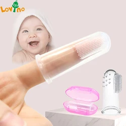 Cepillo de dientes para dedos de bebé, cepillo de dientes de silicona suave + caja, cepillo de dientes transparente para niños, cepillo de limpieza para cuidado bucal para recién nacidos