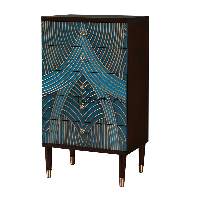 American Light Luxury Entrance Cabinet Table Living Room Storage Dining Side Vintage Peacock Blue Storage Cabinet