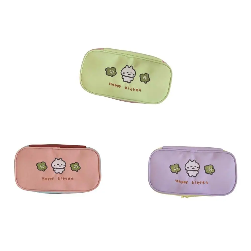Large Capacity Cartoon Pencil Case Cosmetics Storage Cute Cat Stationery Storage Bag Zipper Square Makeup Bag Student