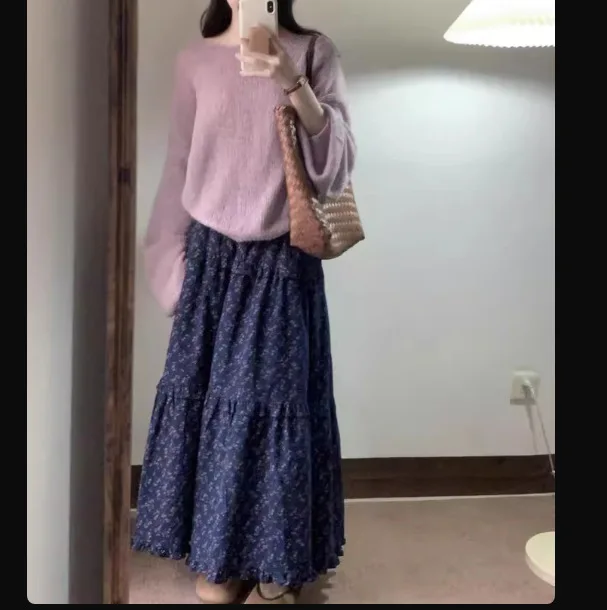 

Gentle Wear Set 2025 Autumn and Winter Knitted Cardigan Sweater Floral Skirt Two-piece Set Women