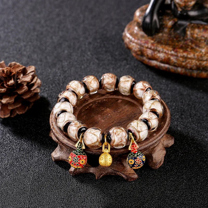 Fragrant Gray Glaze Ancient Bracelet Ornament Swallowing Gold Beast Colorful Glass Bead