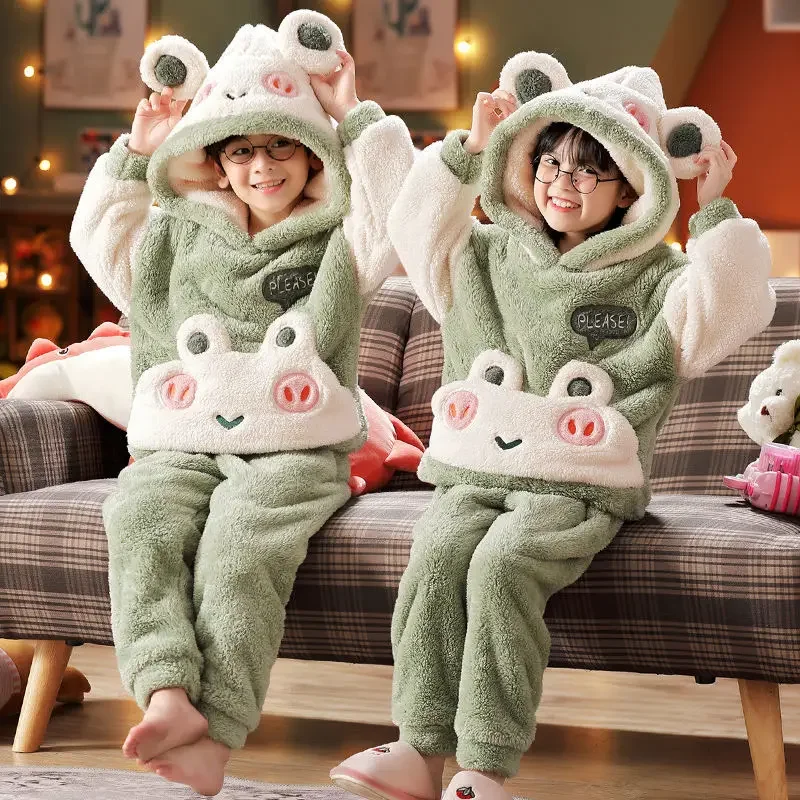 Winter kids boys pajamas sets warm pyjamas teen girls sleepwear flannel fleece teenage clothes children home clothes nightwear