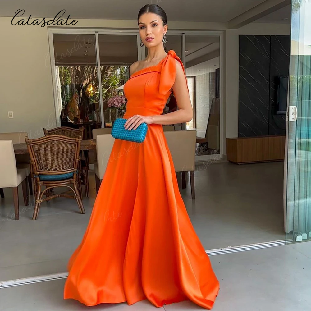 

Catasdate Orange Evening Party Dress One Shoulder Wedding Engagement Prom Dress A Line Party Dress for Women vestidos de festa