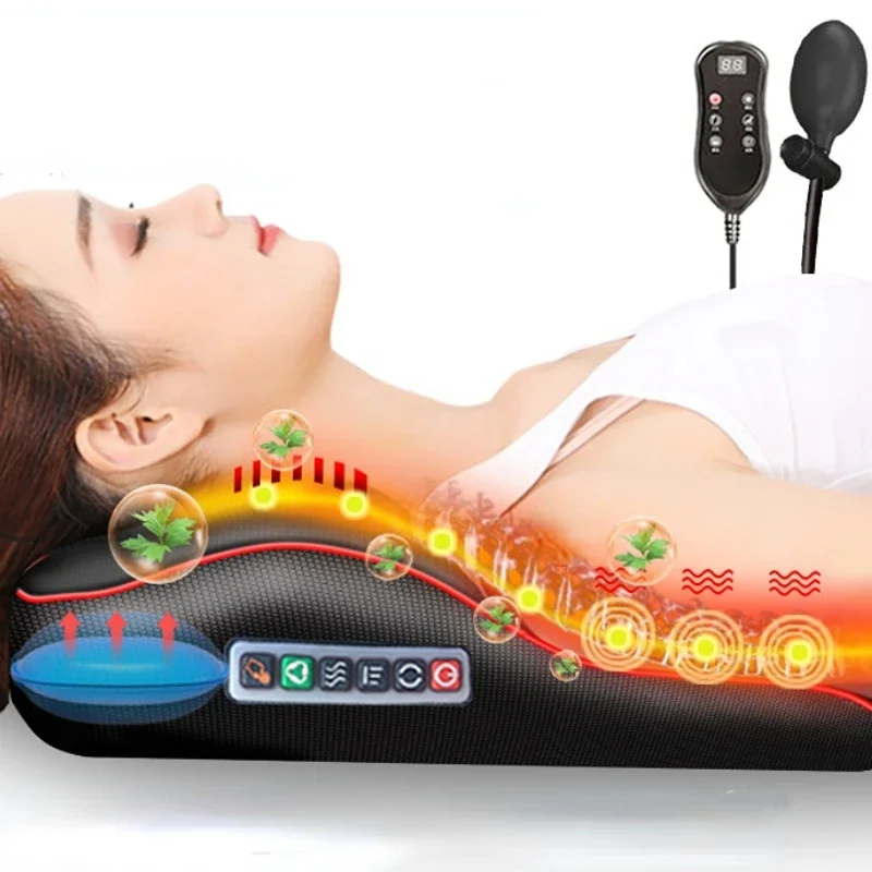 Electric Neck Massager Pillow Head Cervical Ttraction Body Massage Car Back Pillow with Heating Vibrating Massage Device Relax