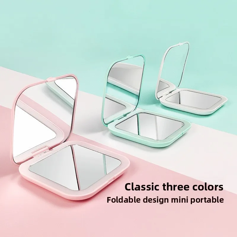 Draagbare opvouwbare reisspiegel met LED-licht, compacte cosmetische spiegel, 3x vergrotende spiegel, 2 zijden, schoonheid