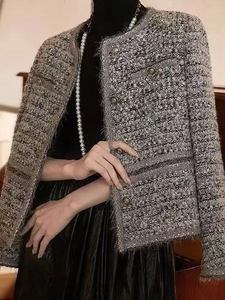 

Ele ort Coat Women's Faion Heavy Weave Thiened Woolen Jaet Autumn Winter New Sle Slimming Outerwear Top