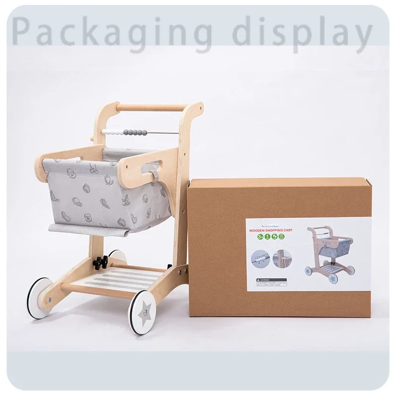 Montessori Education Children Toy Mobile Simulation Supermarket Trolley Storage Box Wooden Puzzle Toddler Toys Baby Walker Gift