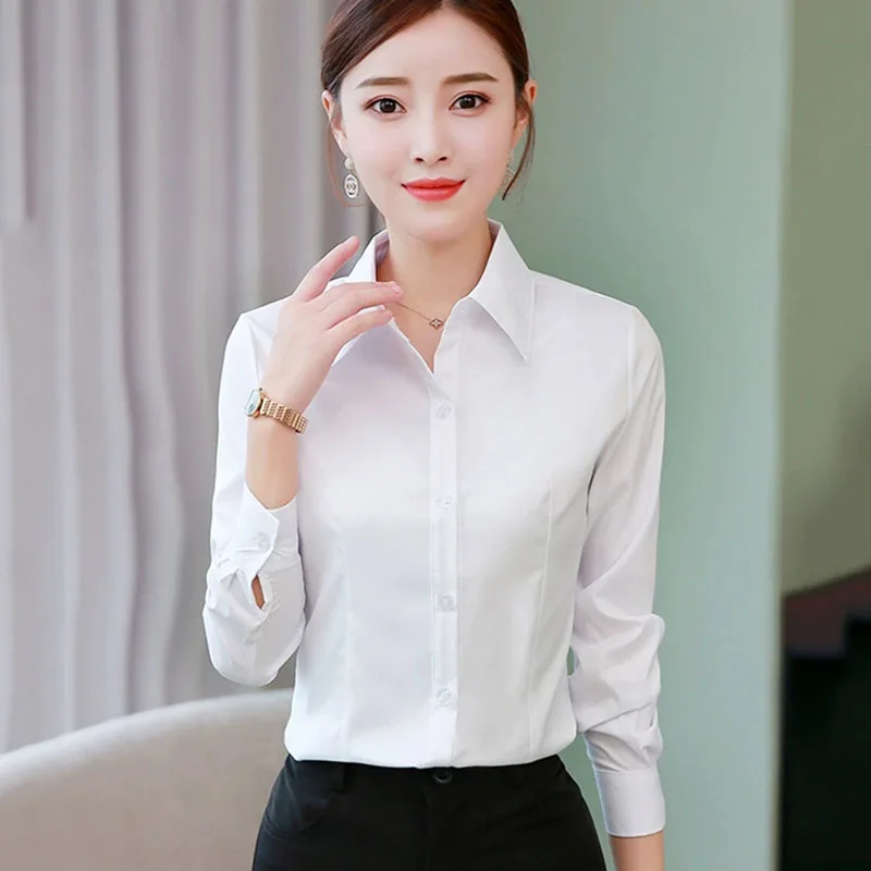 

Korean Style Occupation Office Lady Solid Shirts Versatile Casual Long Sleeve White Shirts Woman Fashion Slim Lapel Blouse Tops