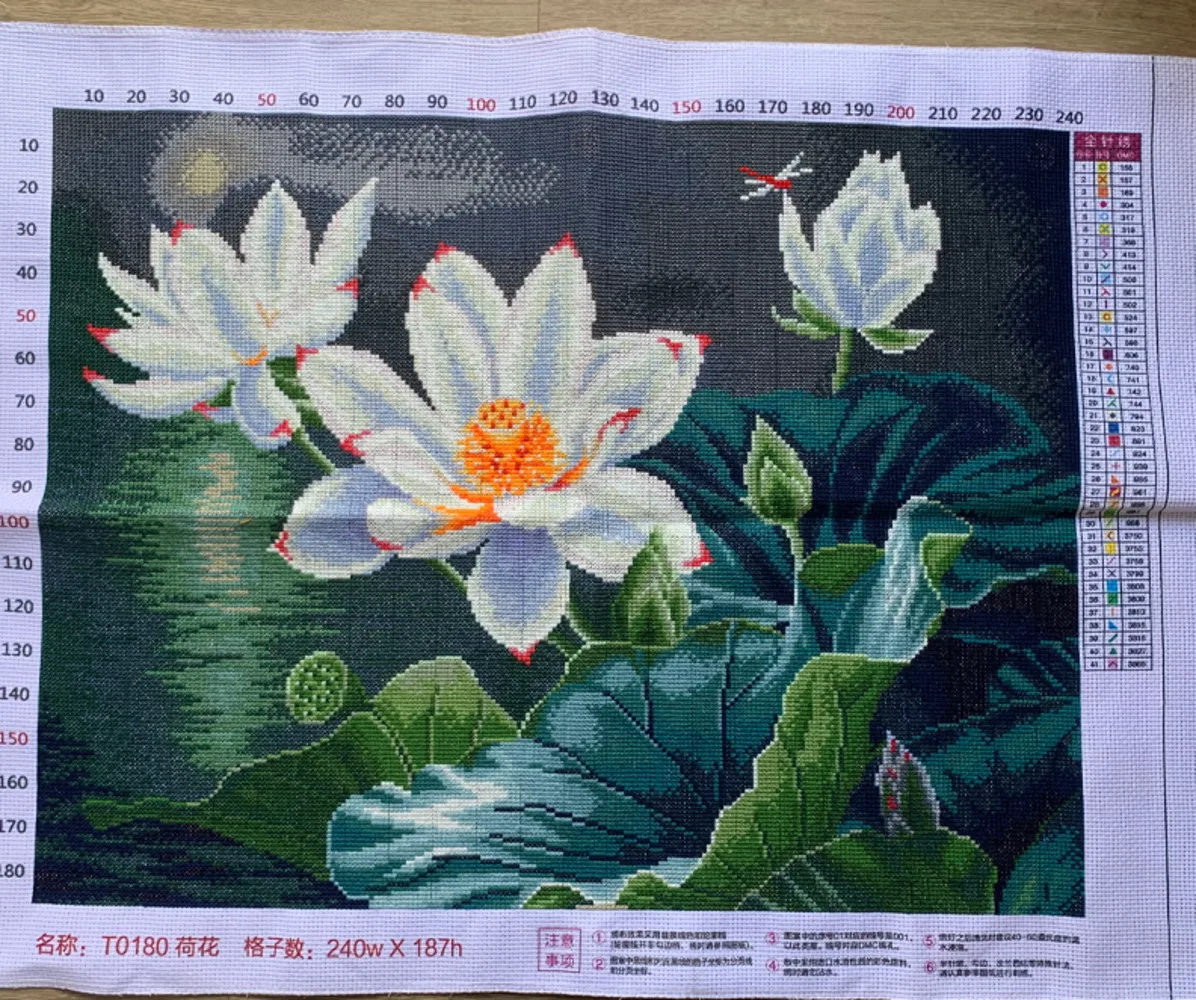 

New Lotus Popular Full Embroidery Pure Handmade Cross Embroidery Finished Simple Flowers Modern Living Room and Study Decoration