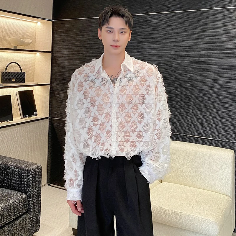 LUZHEN Stylish Personality Hollow Perspective Design Tops Men\'s 2024 New Trendy Elegant Casual Korean Long Sleeve Shirts LZ2205