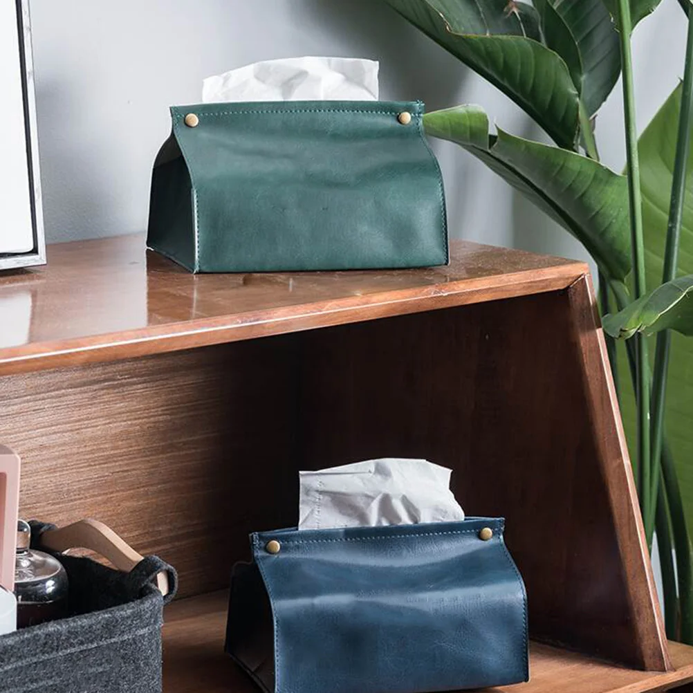 

1Pcs PU Tissue Box Retro Bronzed Button Design Wide Paper Towel Container Napkin Case Storage Case Smooth Texture Paper