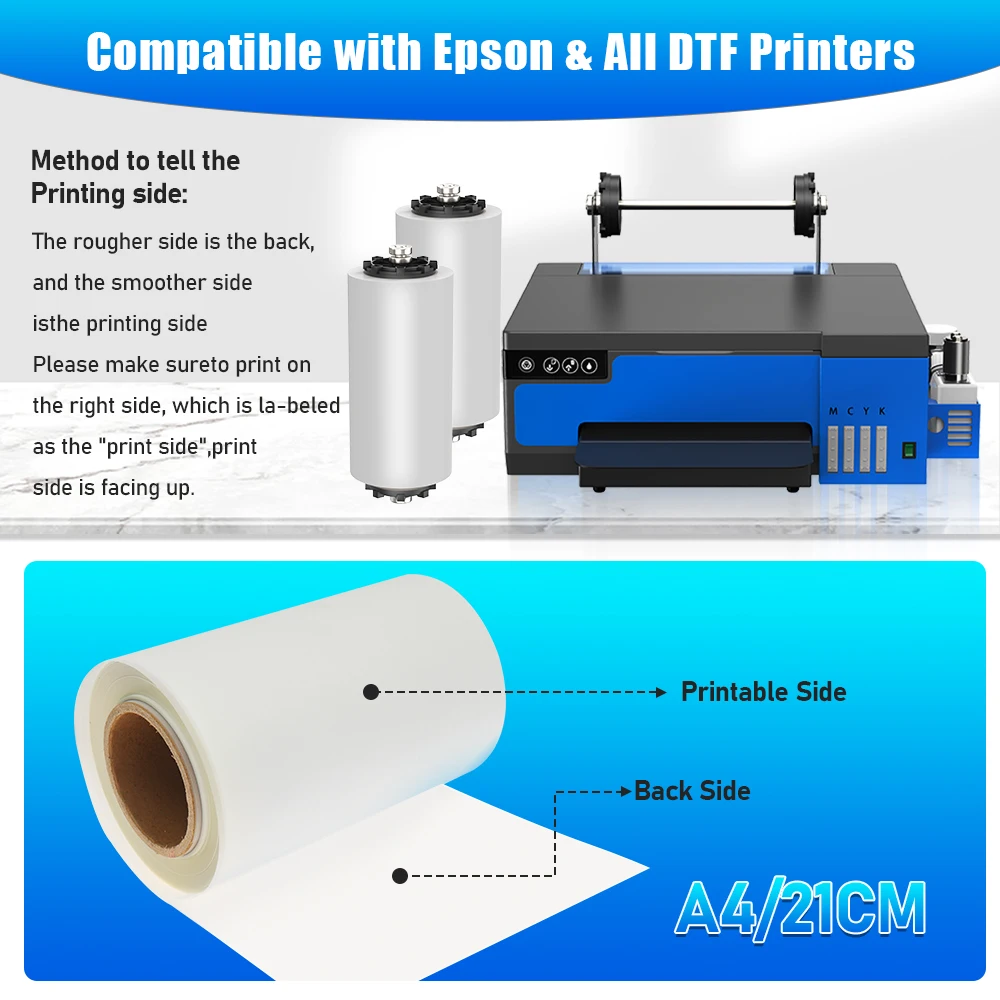 Imagem -03 - Filme de Impressão por Transferência Direta Papel em Rolo Dtf para Todas as Impressoras Dtf a3 a4 21cm 30cm x 100m