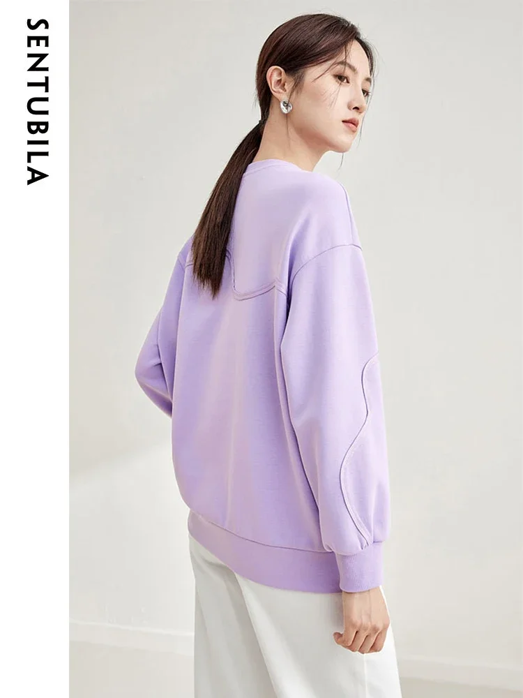 SENTUBILA Fall Oversize Pullover Sweatshirts For Women 2025 Spring Round Neck Long Drop Sleeve Tops Female Clothes 143A58022X