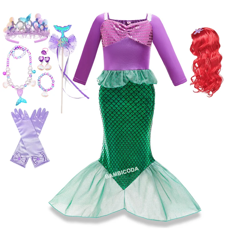 2025 Story Little Mermaid Ariel Dress Girls Cosplay Costume Halloween Carnival Birthday Party Clothes Prom Charm  Dresses