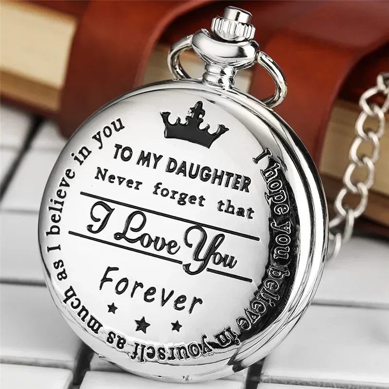 PersonalizedTo My Daughter I Love You Forever Quartz Analog Pocket Watch for Girl Roman Numeral Display Pendant Chain FOB Clock