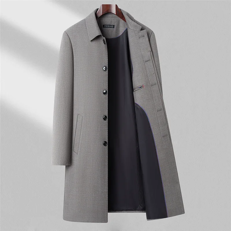 

Middle-Aged Dad Woolen Coat Men's Autumn New Sle Mid-Length Busin Casual Turn-down Collar Button Sle Jaet