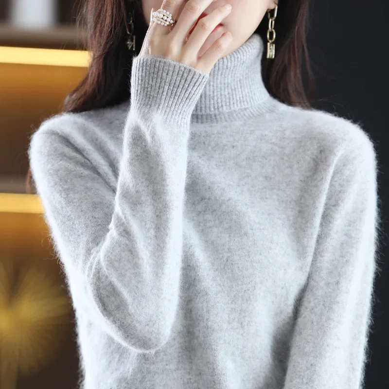 WinvyNee Womans Clothing Mink Cashmere Sweater Casual Long Sleeve Tops Turtleneck Jumper Vintage Warm Pullover Winter A1248007