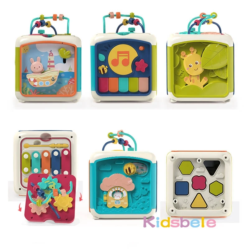 Cube d'activité pour bébé 7 en 1, jouets musicaux pour les tout-petits, tambour à main, perle Maza, trieur de formes de comptage, jouets d'apprentissage pour enfants