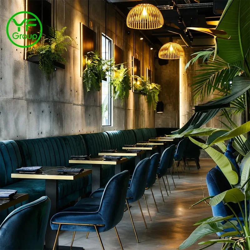 Factory Direct Price Restaurant Furniture Set Marble Table and Metal Chair Commercial Soft Velvet Booth Seating for Lobby Lounge
