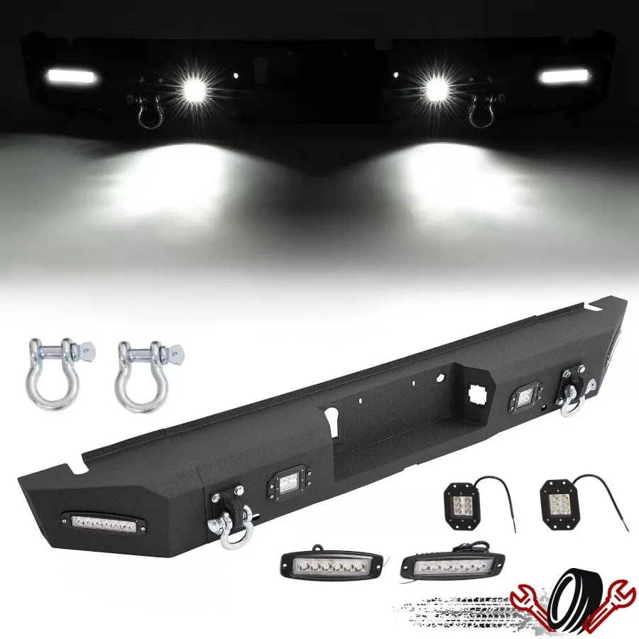 

Rear Step Bumper Heavy Duty Steel w/LED Lightandamp;Senor Hole For F150 2015-2020