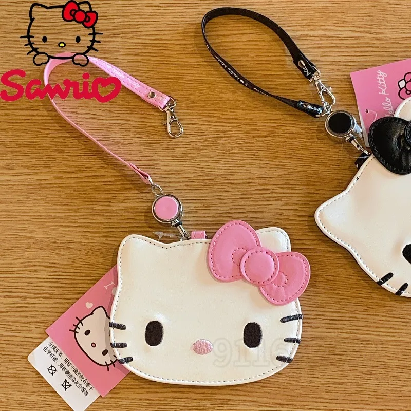 Sanrio Hello Kitty New Retractable Card Holder ID Card Holder Protective Cover 3D Cartoon Cute Fashion Bag Pendant Accessories