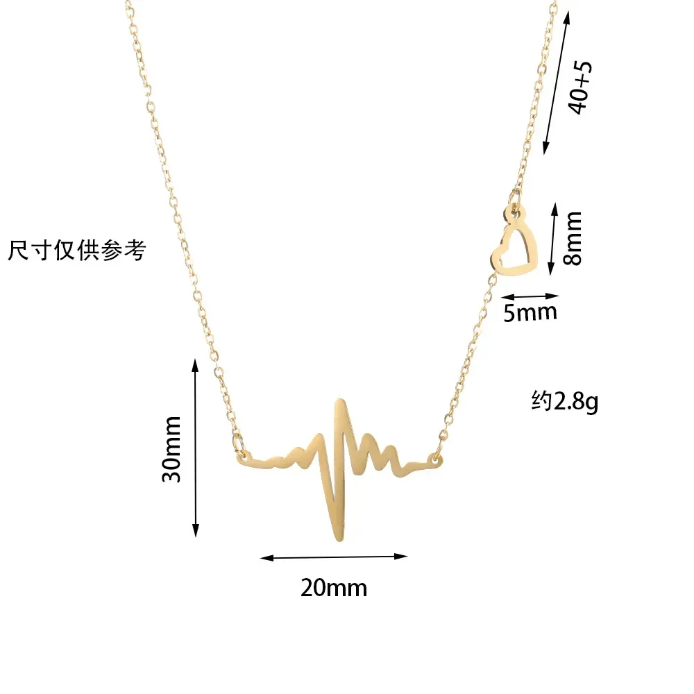 Korean Romantic Heart Beat Love Pendant Electrocardiogram Stainless Steel Necklace Collarbone Chain Girls for Christmas party