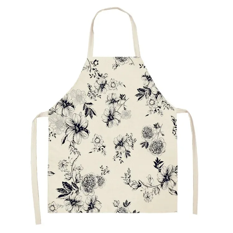 Flower Pattern Cleaning Colorful Apron Home Cooking Kitchen Apron Wear Cotton Linen Adult Bibs Home restaurante