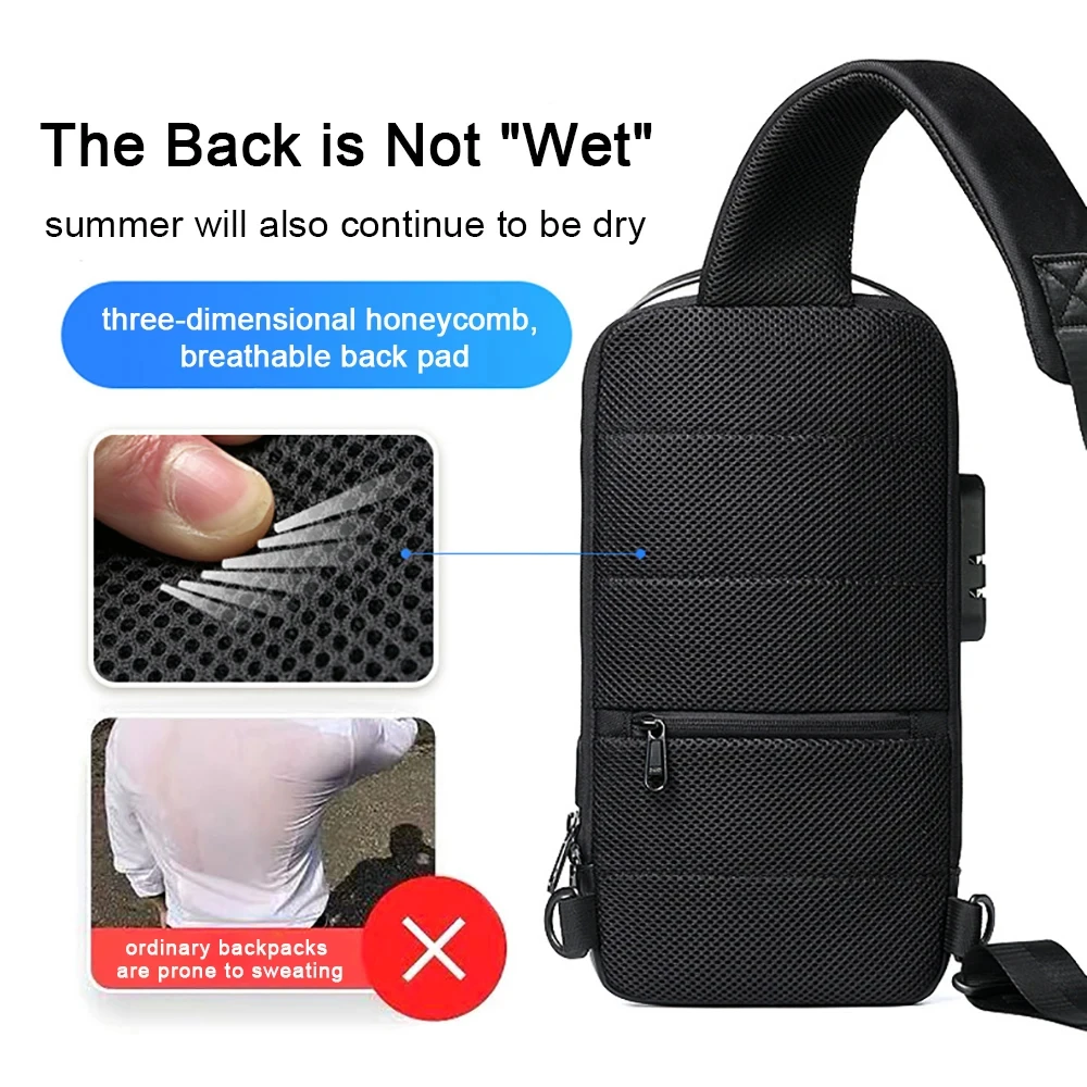 Geestock Men's Crossbody Bag with USB Charging Port Anti-Theft Shoulder Bags Waterproof Oxford Sling Bag Multifunction Chest bag