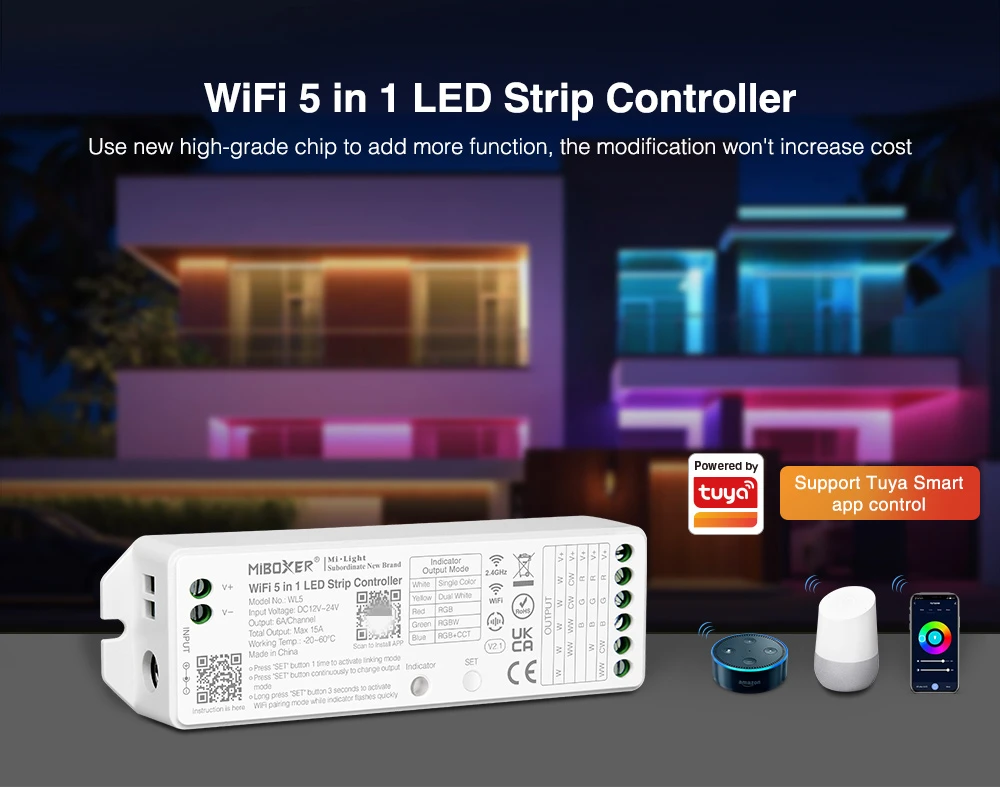 Miboxer WiFi+2.4G LED Controller Single Color Dual White RGB RGBW RGB+CCT SW2 SW5 WL5 Tuya Music APP Voice Control