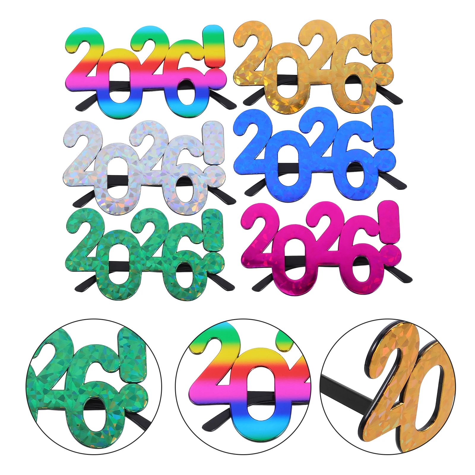 

6pcs 2026 Party Eyeglasses Sturdy Pc Material Retro Style Fun Photo Prop For New Year Graduation Birthday Novelty