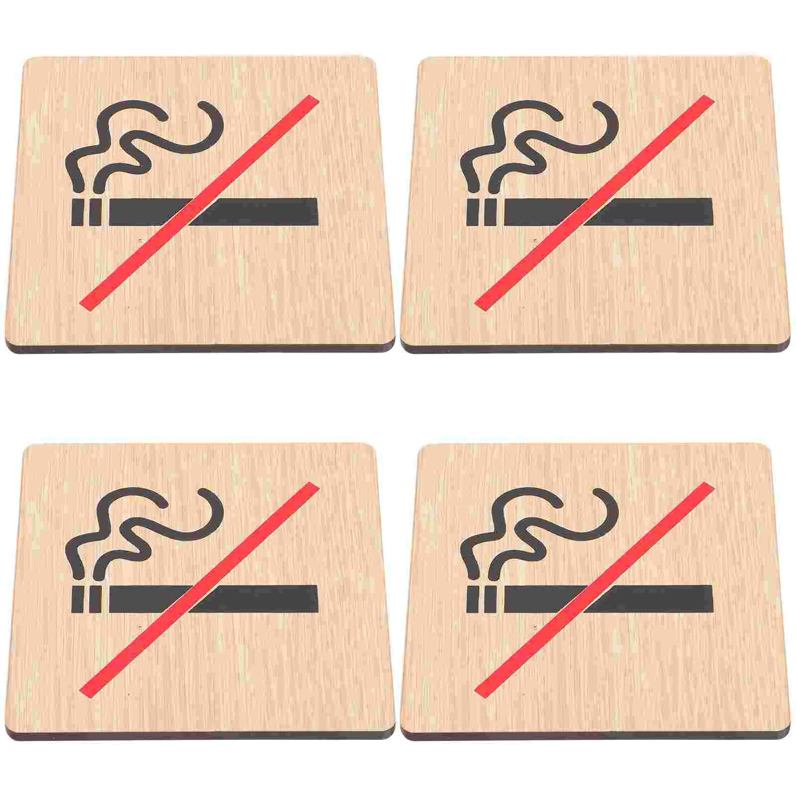 4 Pcs No Smoking Signs Wooden Fire Extinguisher Doorplate Designated Area Hotel Warning Board