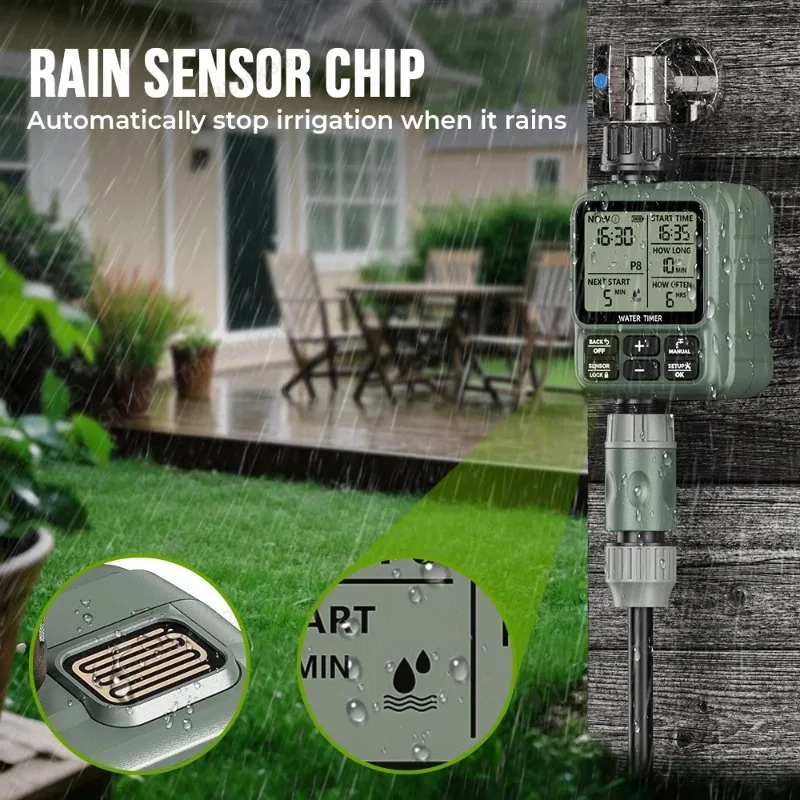 Upgraded 8P Electronic Water Timer HCT-312 Automatic Sprinkler Controller with Rain Sensor for Garden Lawn Watering System