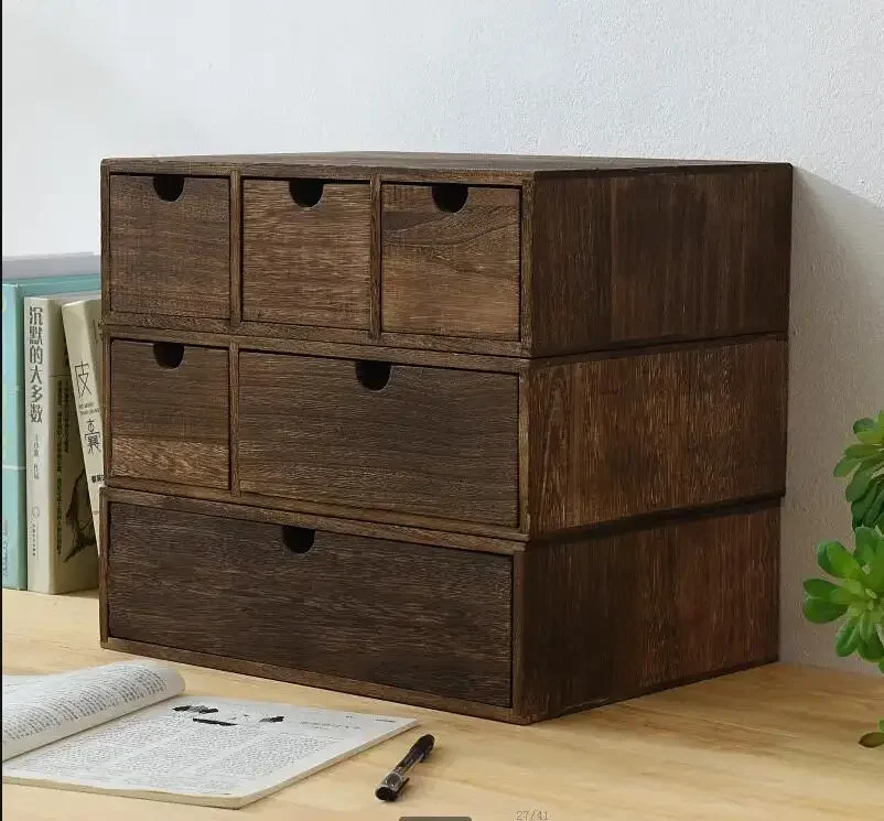 

3-layer Wood Storage Box Desktop Drawer Organizer Cosmetics Organizer Office Storage Bin Free Combination Storage Containers