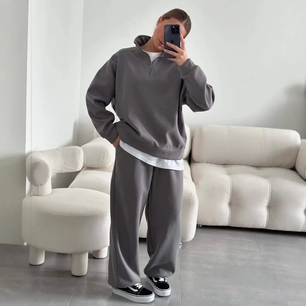 Oversized Half Zip Tracksuit Pullover Drawstring Pants Tracksuit Cotton Loose Jogger Tracksuit Comfortable Relax Lounge Set