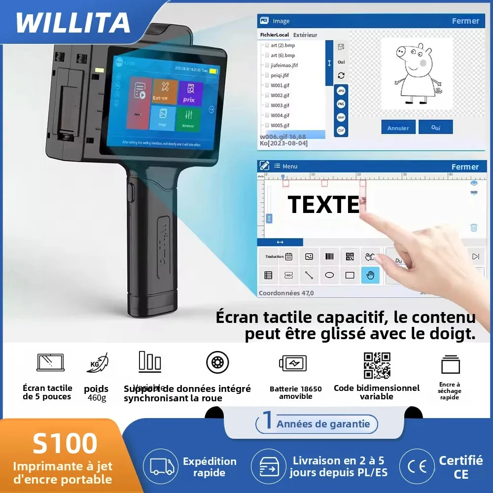 WILLITA S10 – imprimante à jet d'encre Portable, 25.4mm, Machine de marquage légère pour Dates d'expiration, numéros de lots, Codes QR/corcodes-barres EU